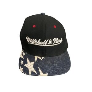 Mitchell & Ness Snapback Hat Mens OSFA Black Blue Denim Good Stars Americana Cap